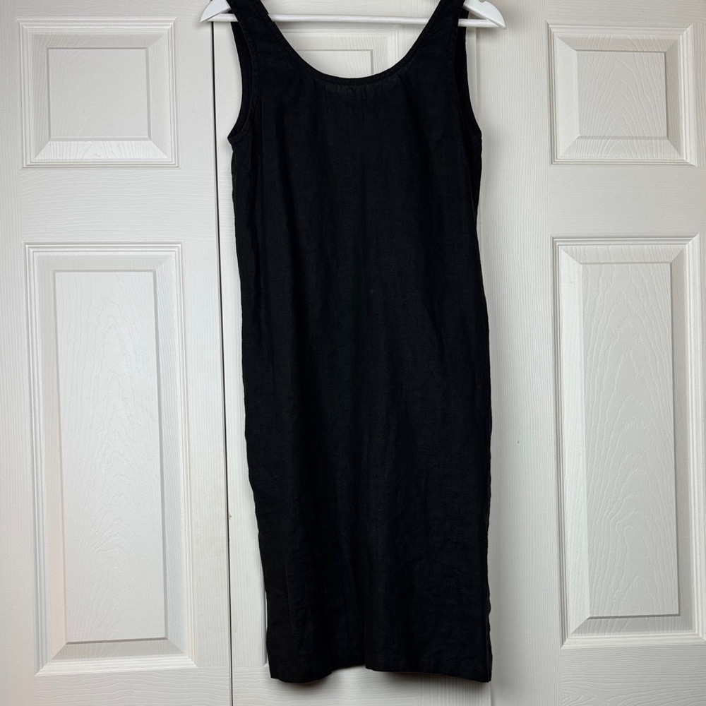 notPERFECTLINEN Black Linen Midi Tank Sicily Dress